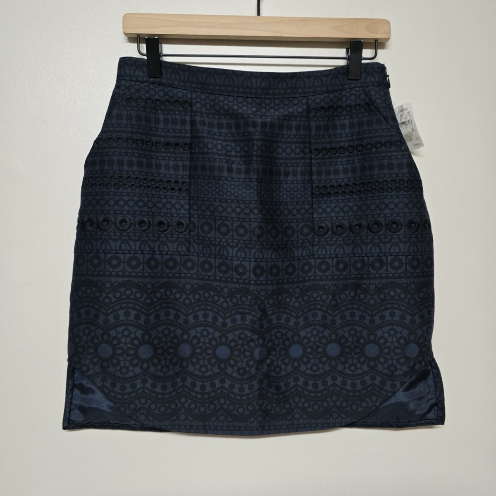 3.1 PHILLIP LIM Mini Skirt Silk Blend Blue w Black Embroidered Floral sz 6 $395